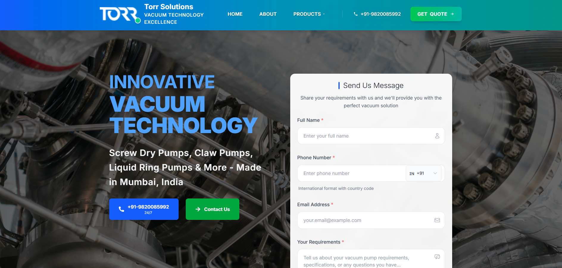 Torr Vacuum Pumps project interface