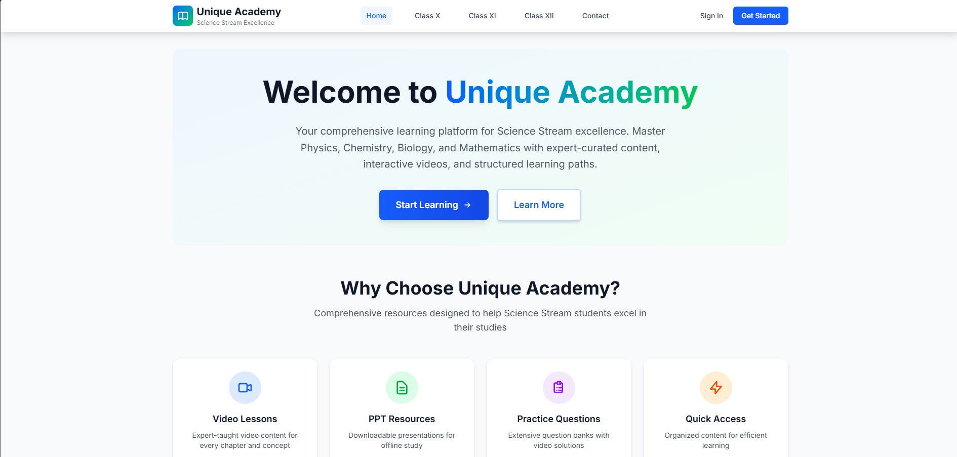 Unique Academy project screenshot